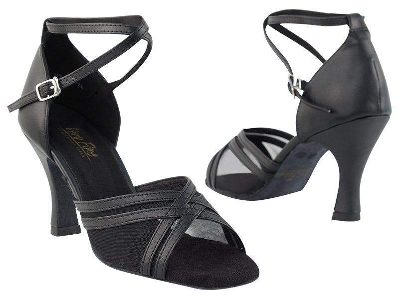 5017 Black Leather & Black Mesh with 3" Heel in the photo