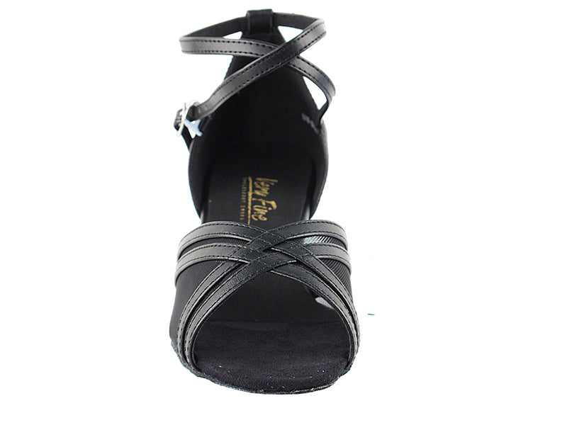 5017 Black Leather & Black Mesh & Cuban Heel