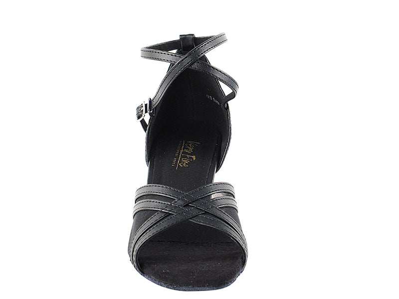 5017 Black Leather & Black Mesh & Thick Cuban Heel