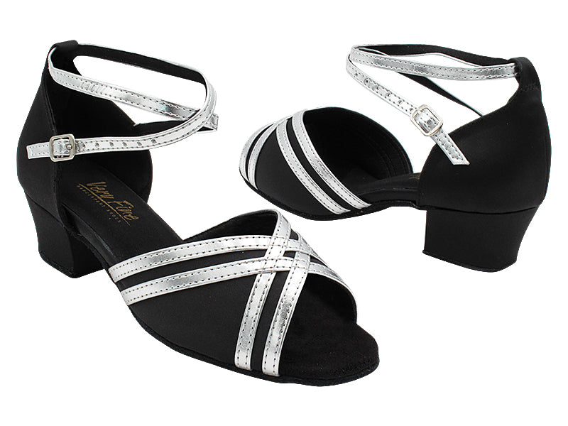 5017 Black Satin_M_B_H_Silver Leather Trim_S with 1.5" Heel (2001) in the photo