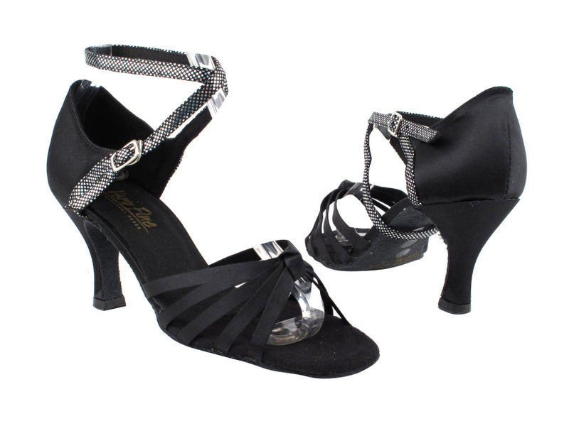 6005 Black Satin_F_B_87 Black Laser Satin_S_1606 BackStrap with 3" Heel in the photo