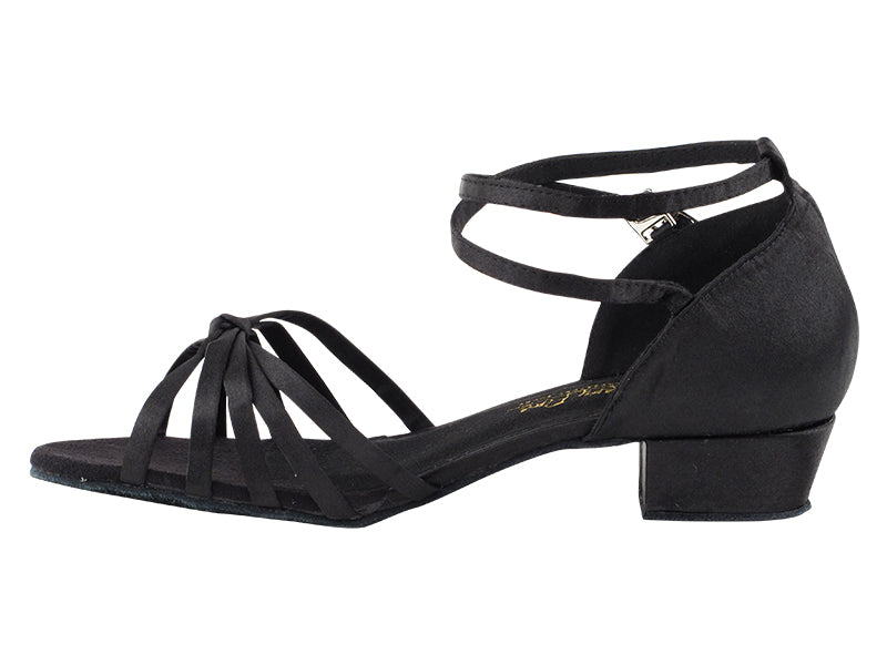 6005FT Black Satin with 1" Flat Heel in the photo