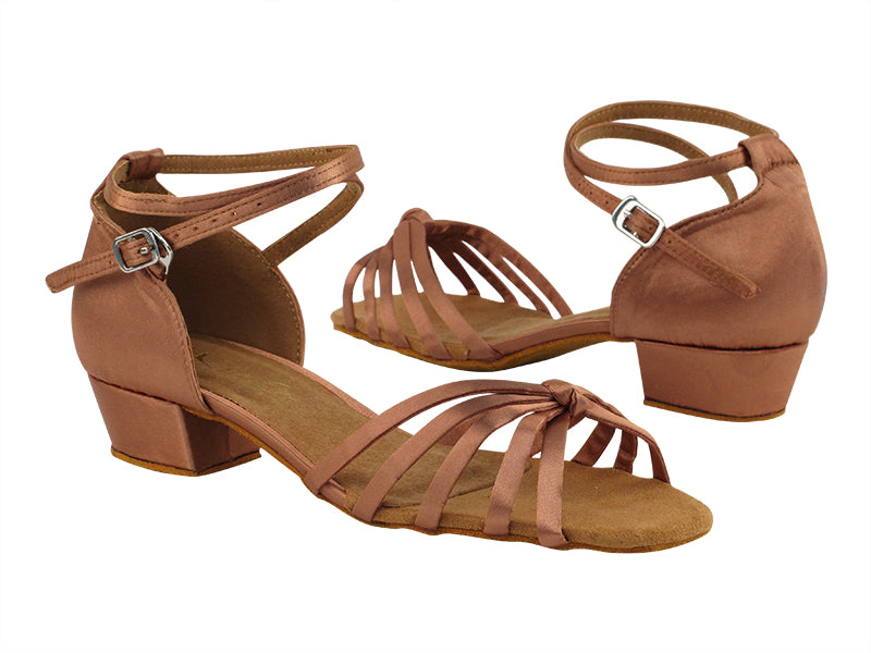 6005FT Tan Satin with 1" Flat Heel in the photo
