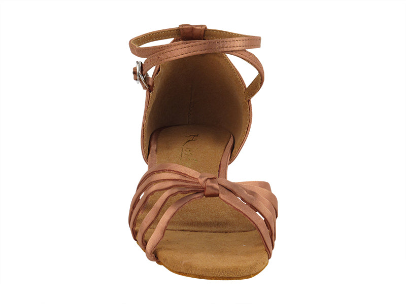 6005FT Tan Satin with 1" Flat Heel in the photo