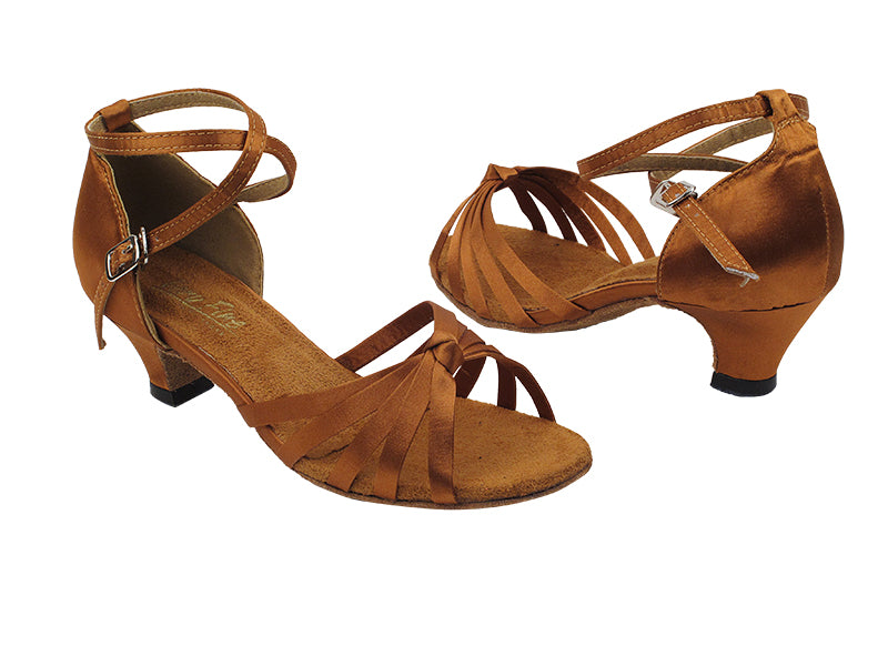 6005G 236 Dark Tan Satin with 1.3" Cuban Heel in the photo