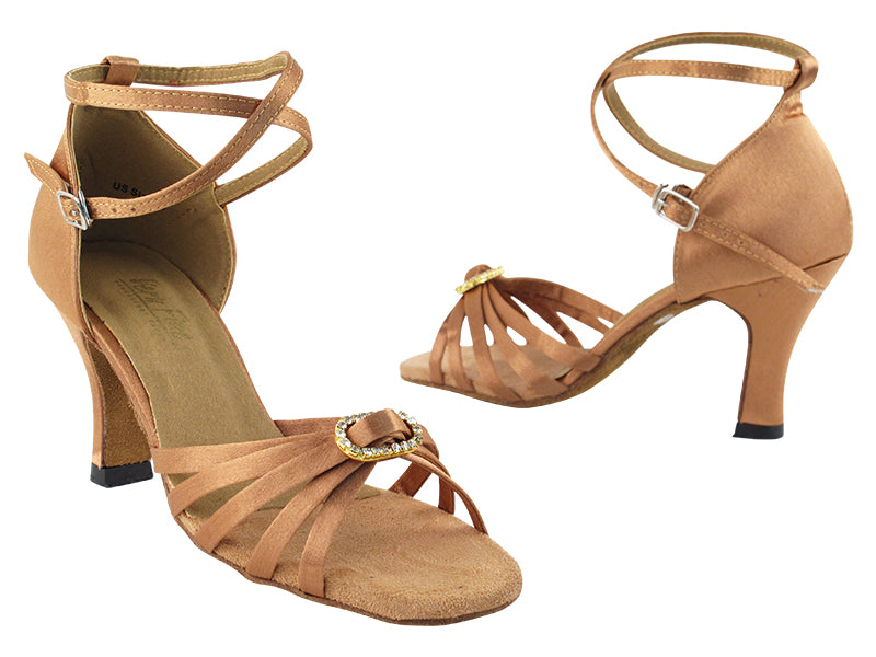 6005 Brown Satin & Stone with 3" Heel in the photo