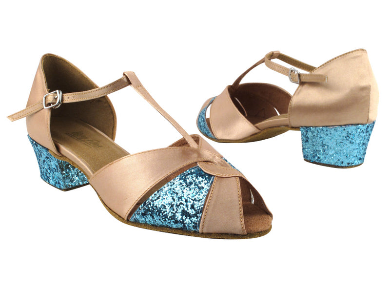 6006 135 Light Brown Satin_X_B_188 Light Blue Sparkle_H with 1.5" Medium Heel in the photo