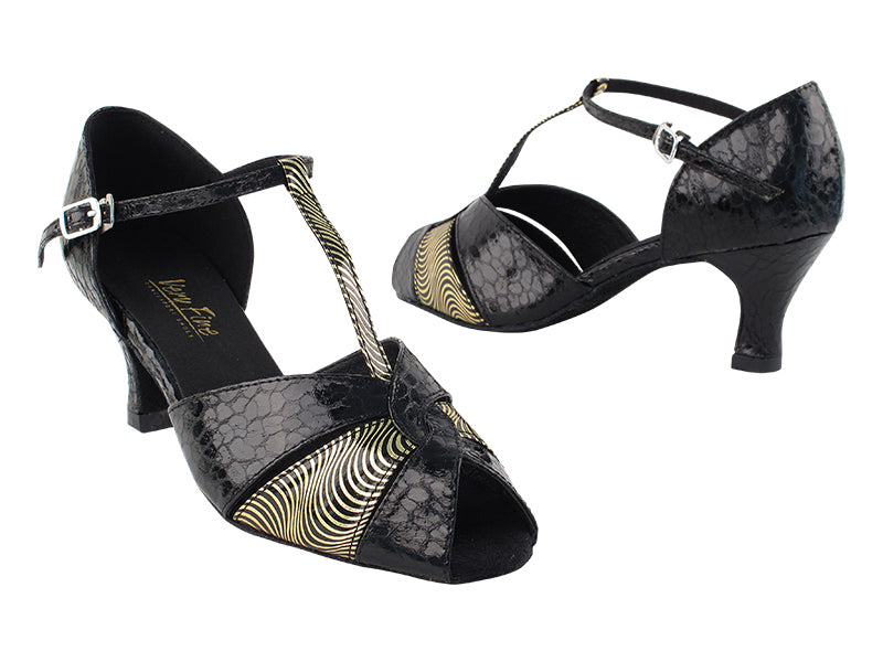 6006 207 Ultra Black_X_179 Black Gold Wave PU_T with 2.5" Heel in the photo