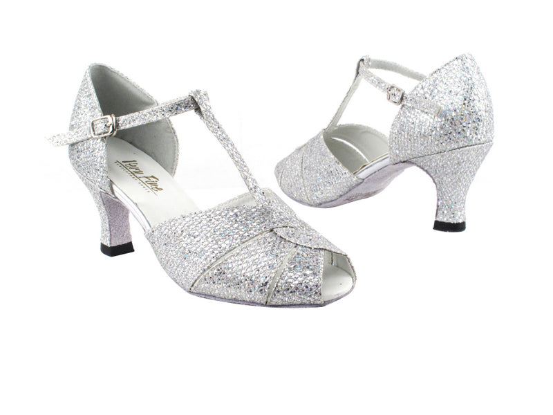6006 6 Silver Sparklenet with 2.5" Heel in the photo