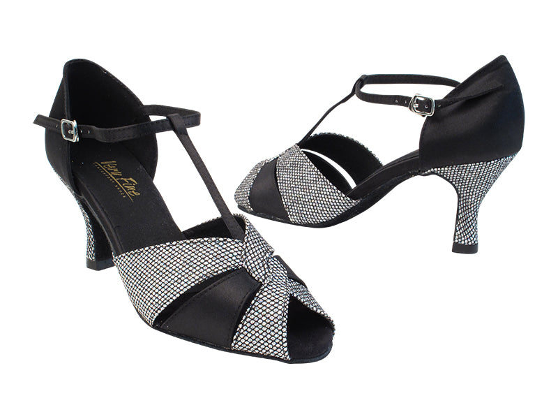 6006 97 Black Sparklenet_X_H_38 Black Satin with 2.75" Slim Flare Heel in the photo