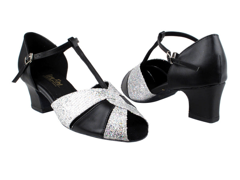 6006 Black Leather_6 Silver Sparklenet_X with 2" Thick Cuban Heel in the photo