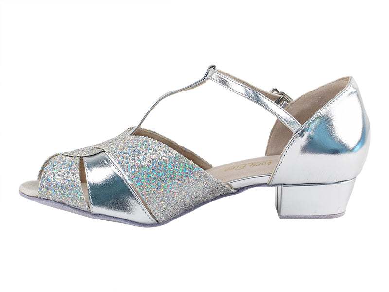 6006FT Silver_Silver Sparklenet with 1" Flat Heel in the photo