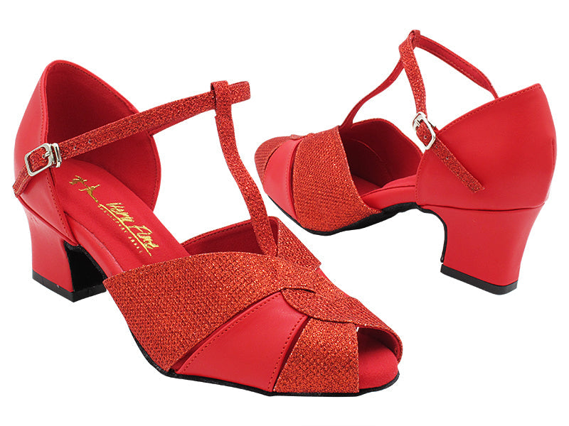 6006LEDSS Red Glitter Satin & Red Leather with 2" Thick Cuban Heel (3149) in the photo