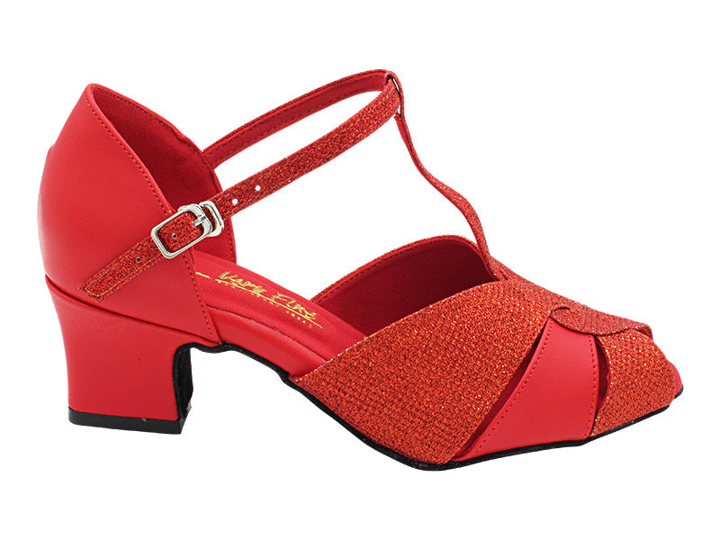 6006LEDSS Red Glitter Satin & Red Leather with 2" Thick Cuban Heel (3149) in the photo