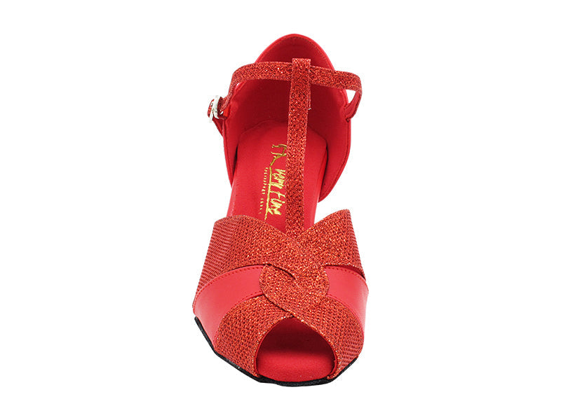 6006LEDSS Red Glitter Satin & Red Leather with 2" Thick Cuban Heel (3149) in the photo