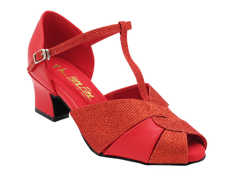 6006LEDSS Red Glitter Satin & Red Leather with 2" Thick Cuban Heel (3149) in the photo