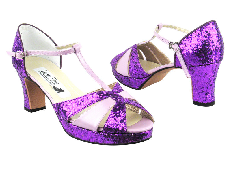 6006Platform Purple Sparkle_Light Purple Leather with 3" Square Heel heel in the photo