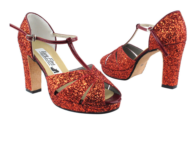 6006Platform Red Sparkle_Whole Shoes with 3.75" Square Heel heel in the photo