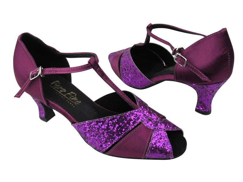 6006 11 Purple Sparkle _111 Purple Satin with 2.5" Low heel in the photo