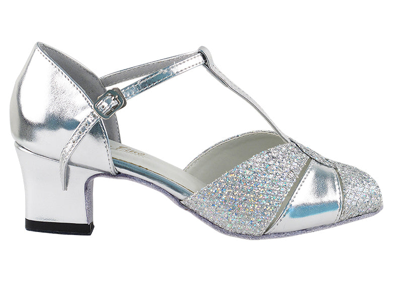 6006 Silver Leather & Silver Sparklenet with 2" Thick Cuban Heel in the photo