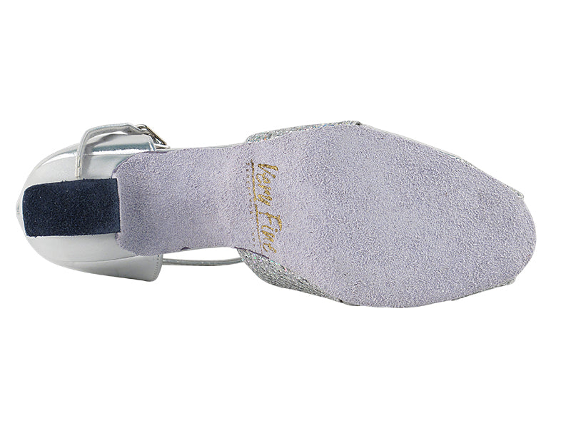 6006 Silver Leather & Silver Sparklenet with 2" Thick Cuban Heel in the photo