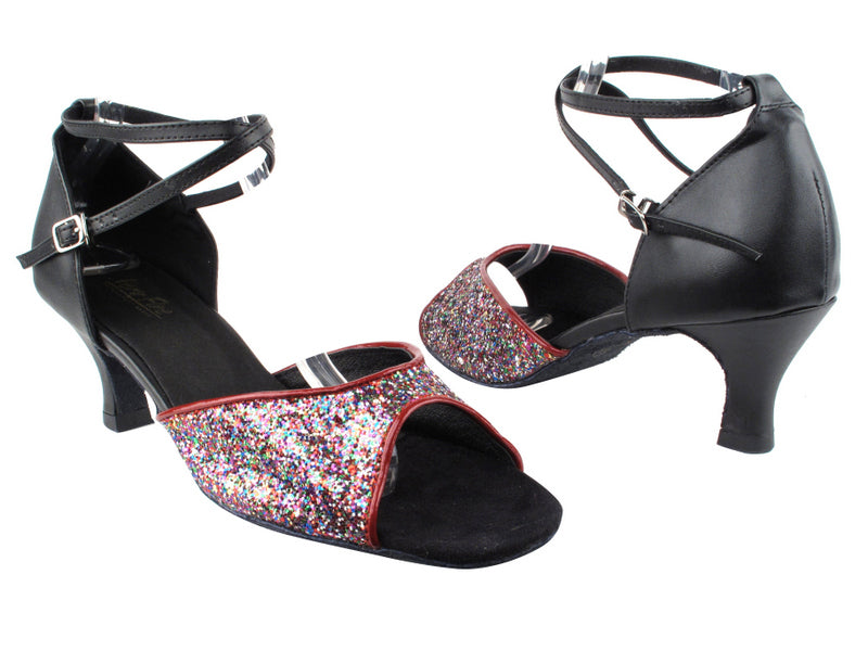 6012 189 Party Sparkle_F_Black Leather_B with 2.6" Flare Heel in the photo