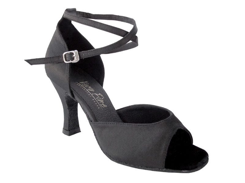 6012 Black Satin with 3" Heel in the photo