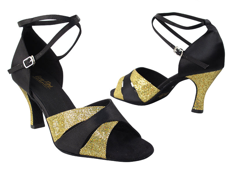 6016 113 Gold Scale_S_H_38 Black Satin_2701 BackStrap Without T Strap with 3" heel in the photo