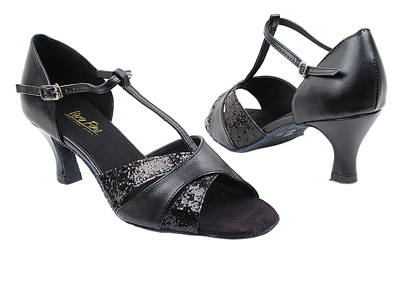 6016 12 Black Sparkle_Black Leather with 2.5" Heel in the photo