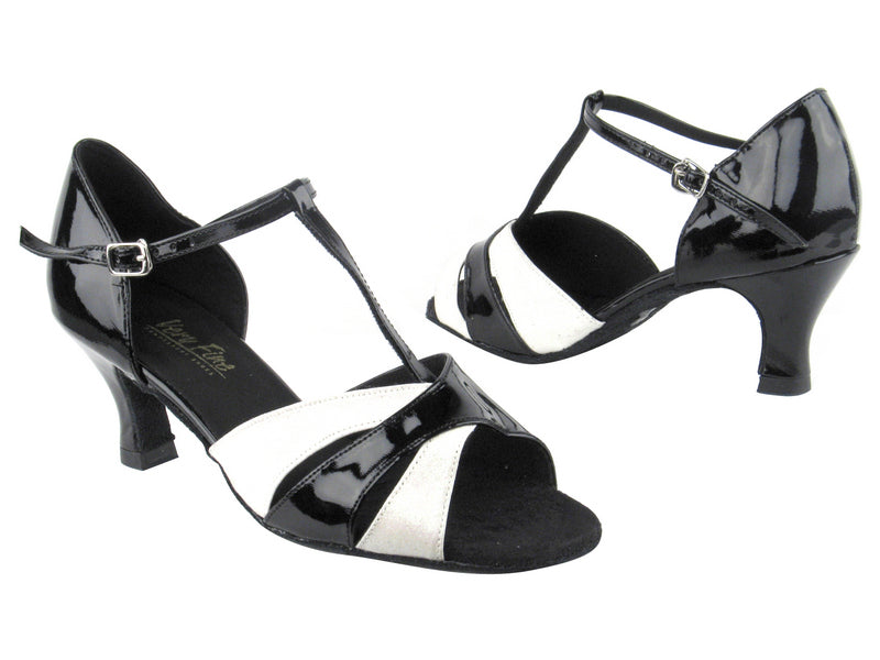 6016 183 White Stardust_Black Patent with 2.5" Heel in the photo