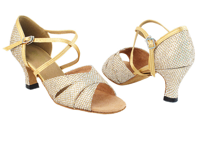 6016X 74 Gold Sparklenet_80 Gold Satin Trim with 2.5" Heel in the photo