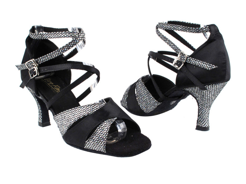 6016DX Black Sparklenet_H_S_Black Satin_S_No T Strap with 2.75" Heel in the photo