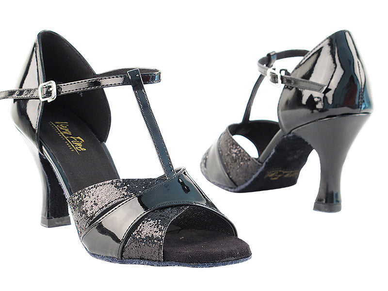 6016 Black Sparkle & Black Patent with 3" Heel in the photo