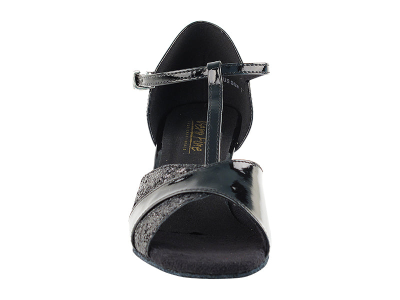 6016 Black Sparkle_Charol negro_Tacón cubano grueso