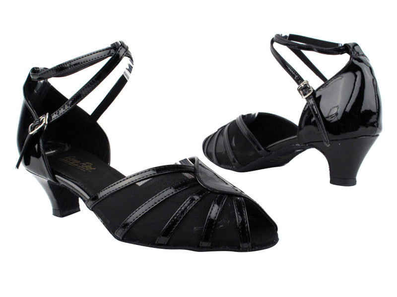 6018 Black Patent_Black Mesh with 1.3" Heel in the photo