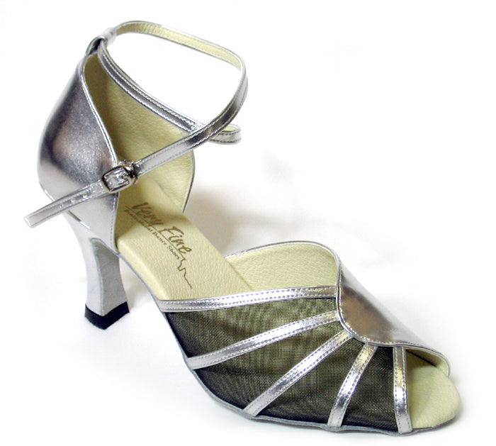 6018 Silver Leather & Black Mesh