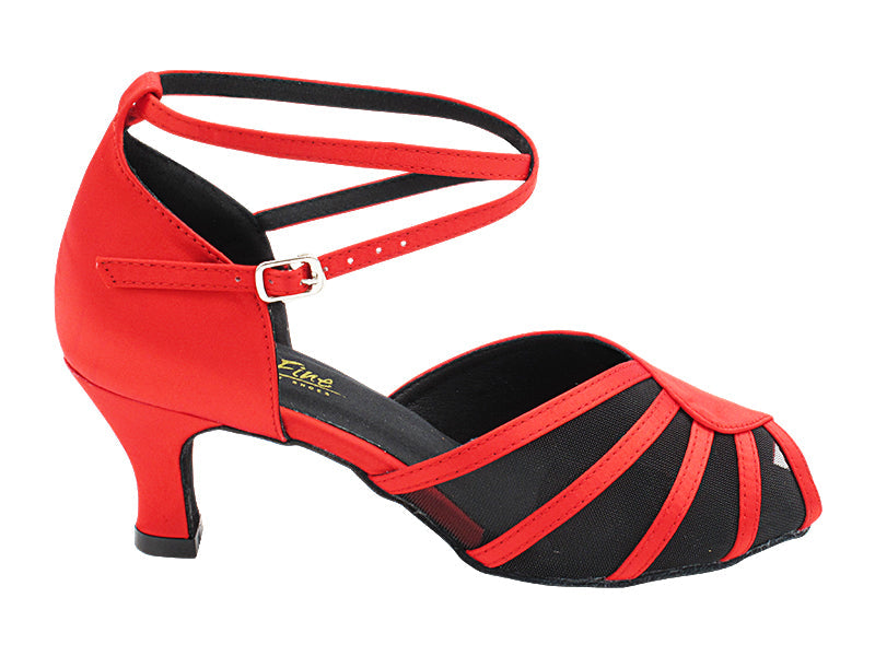 6018 112 Red Satin & Black Mesh with 2.5" Heel (2899) in the photo