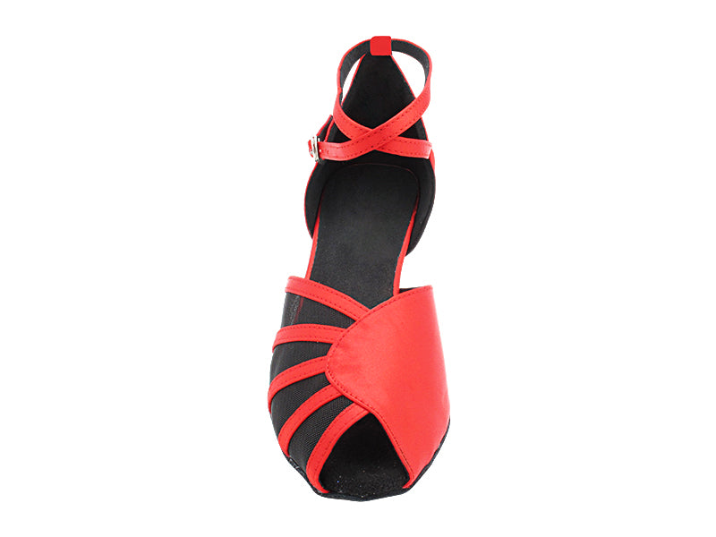 6018 112 Red Satin & Black Mesh with 2.5" Heel (2899) in the photo