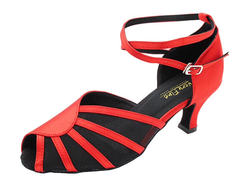6018 112 Red Satin & Black Mesh with 2.5" Heel (2899) in the photo
