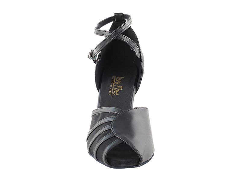 6018 Black Leather & Black Mesh with 3" Heel in the photo