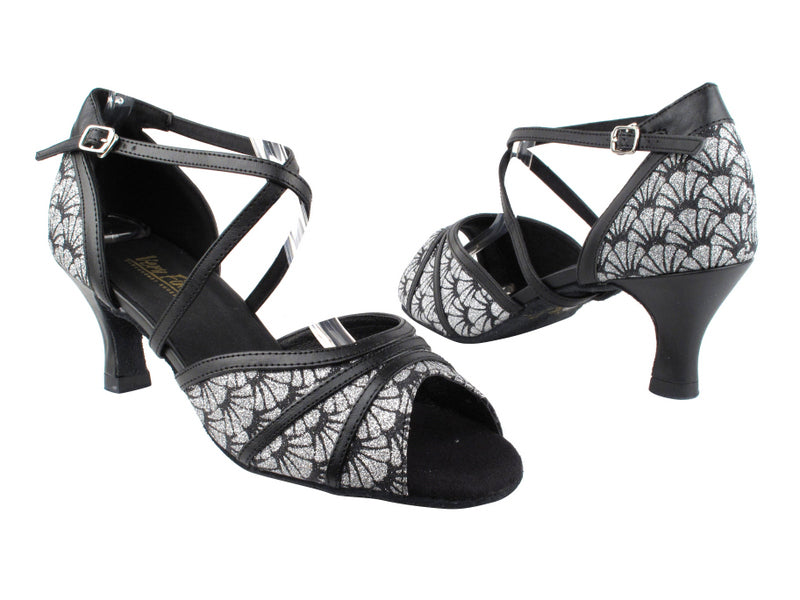6023 218 Black Silver Print Stardust_Black Leather Trim with 2.5" Heel in the photo