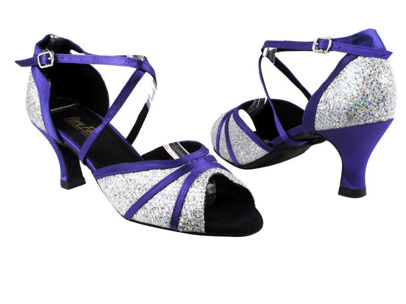 6023 6 Silver Sparklenet_245 Voilet Satin Trim with 2.5" Heel in the photo