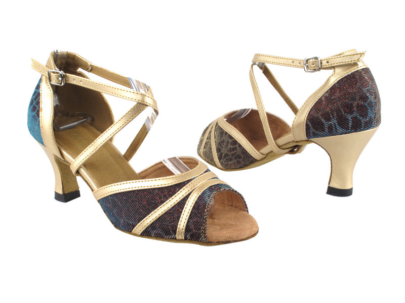 6023 95 Blue Illustion_57 Light Gold PU Trim with 2.5" Heel in the photo