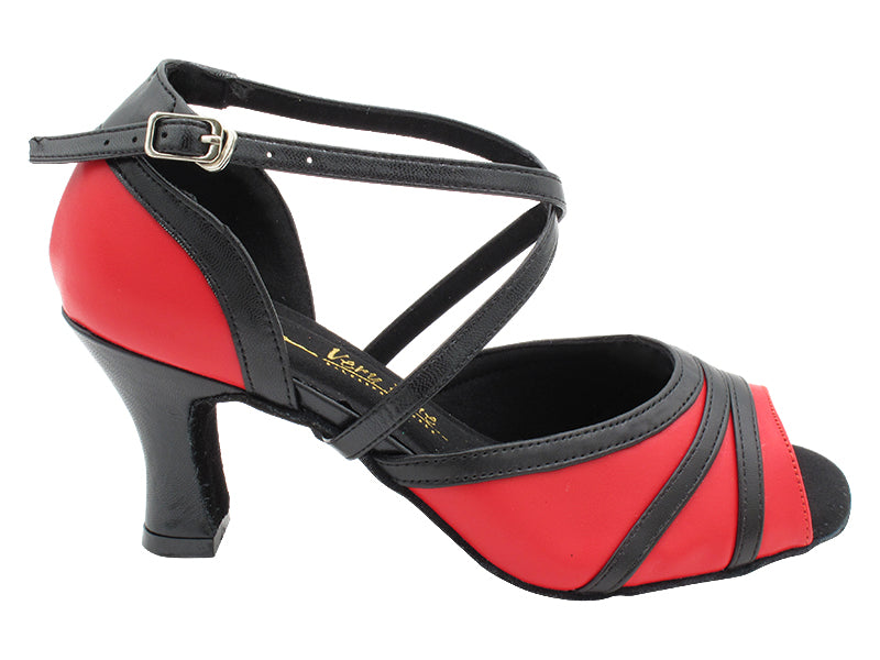 6023 Red Leather_Black Leather Trim with 2.5" Spool Heel (PG) in the photo