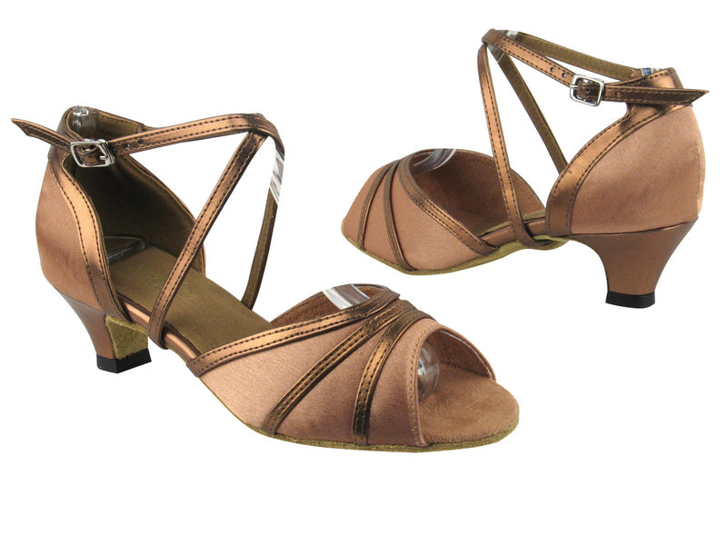 6023 81 Brown Satin_171 Dark Tan Gold PU Trim 1.3" Cuban heel in the photo