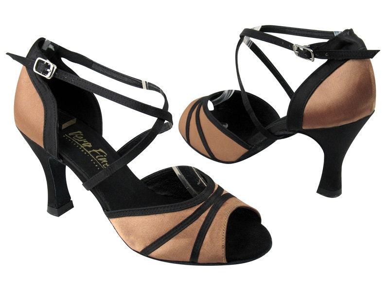 6023 81 Brown Satin_Black Satin Trim with 3" heel in the photo