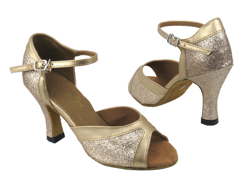6024 125 Gold Stardust_H_57 Light Gold Leather Trim with 3" heel in the photo