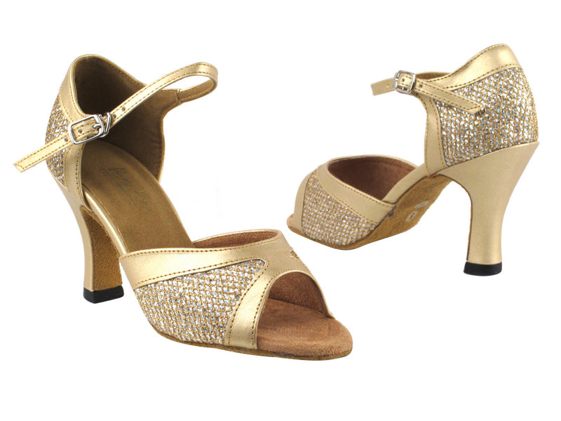 6024 74 Gold Sparklenet_57 Light Gold Leather Trim with 3" Heel in the photo