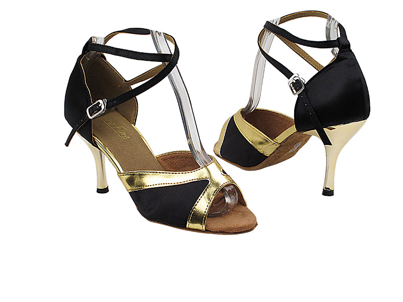6024 Black Satin_Gold Trim_2701 BackStrap with 3" Slim Gold Plated Heel in the photo