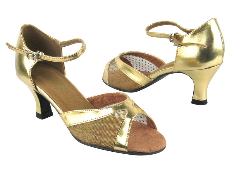 6024 Gold Leather_108 Mesh with 2.5" Heel in the photo